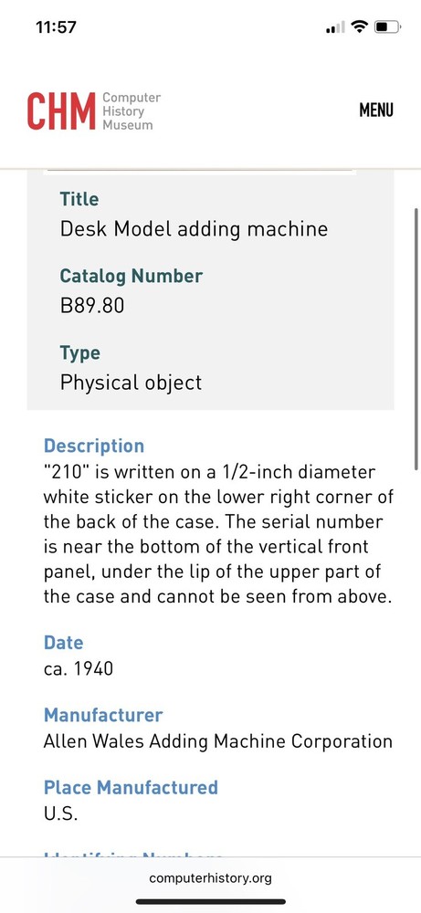 Vintage Allen Wales Desk Model Adding Machine.