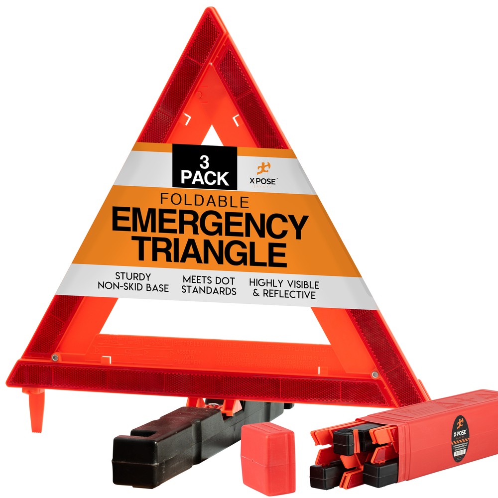 Reflective Emergency Triangles 3 Pack - Roadside Car Safety and Warning Tool
