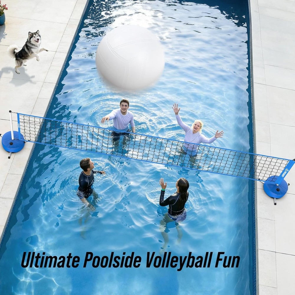 Pool Volleyball Net Set with Base Adjustable 15ft-32ft Length for Inground Pools