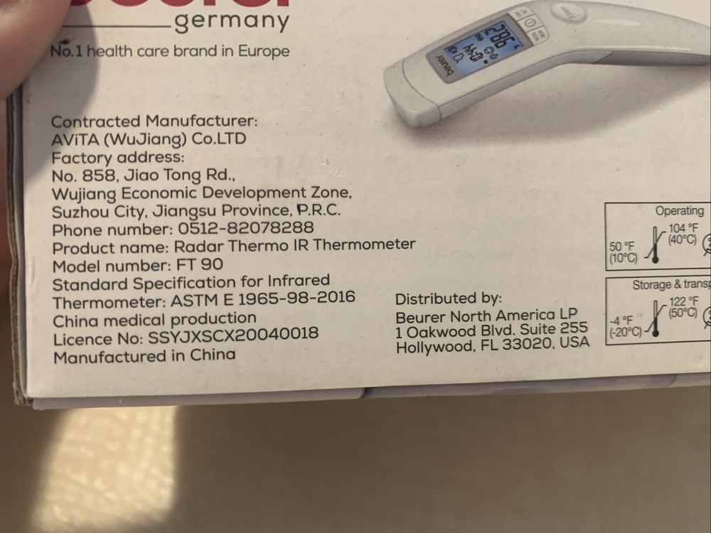 Beurer Bluetooth Non-Contact Thermometer, Forehead, Object, Room Temperature,...