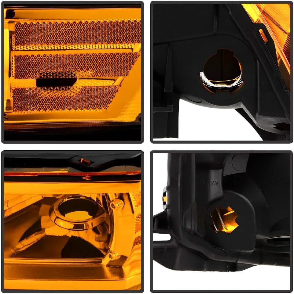 Halogen Headlights Compatible with 2006-2010 Jeep Commander Black Housing Amber