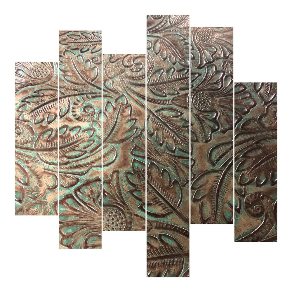 Embossed Leather Autumn Turquoise Brown, Custom Cuts Leather Sheets