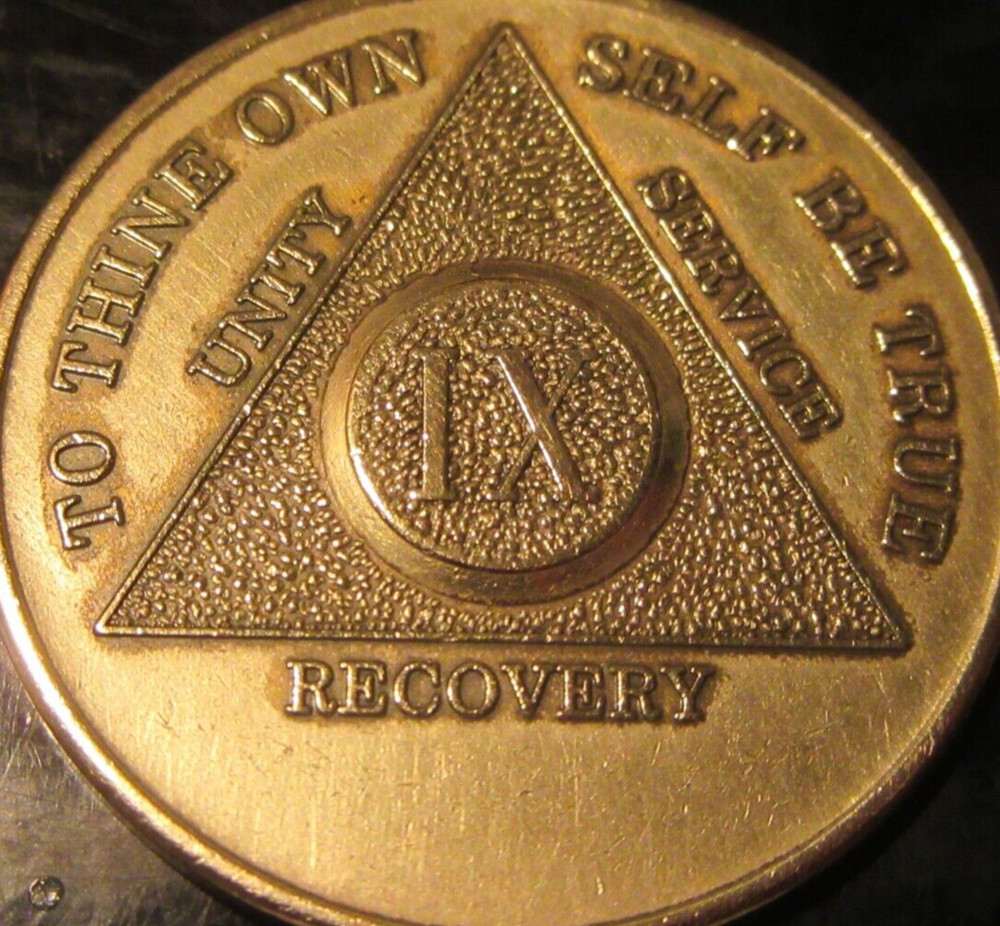 Alcoholics Anonymous AA 9 year Bronze old style Medallion Coin Chip Token