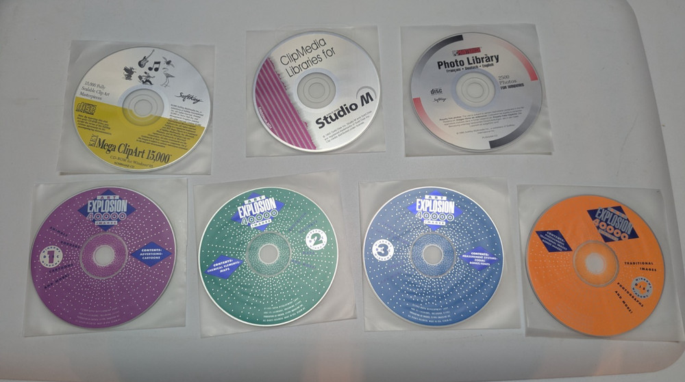 LOT 7 Vintage Clip Art CD-ROM Creative Software Windows PC Art Explosion Mega