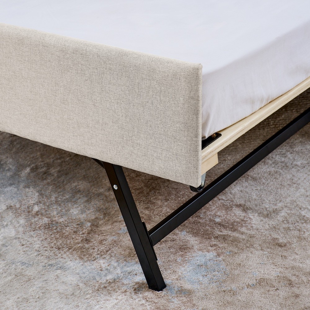 Twin Size Upholstery Sofa Bed with Three LED lights, with Storage Adjustable Hea