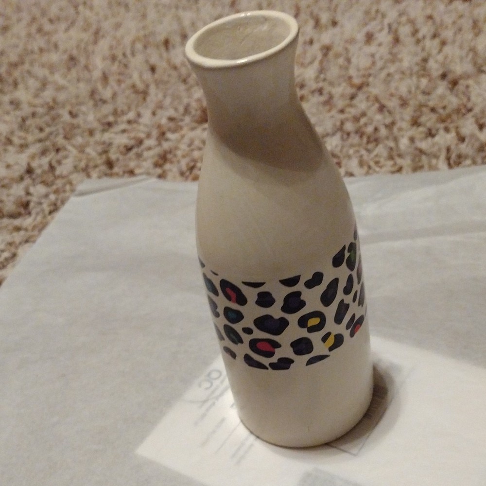 Ceramic Vase Small Round Glazed Abstract Multicolor Pattern Contemporary Design