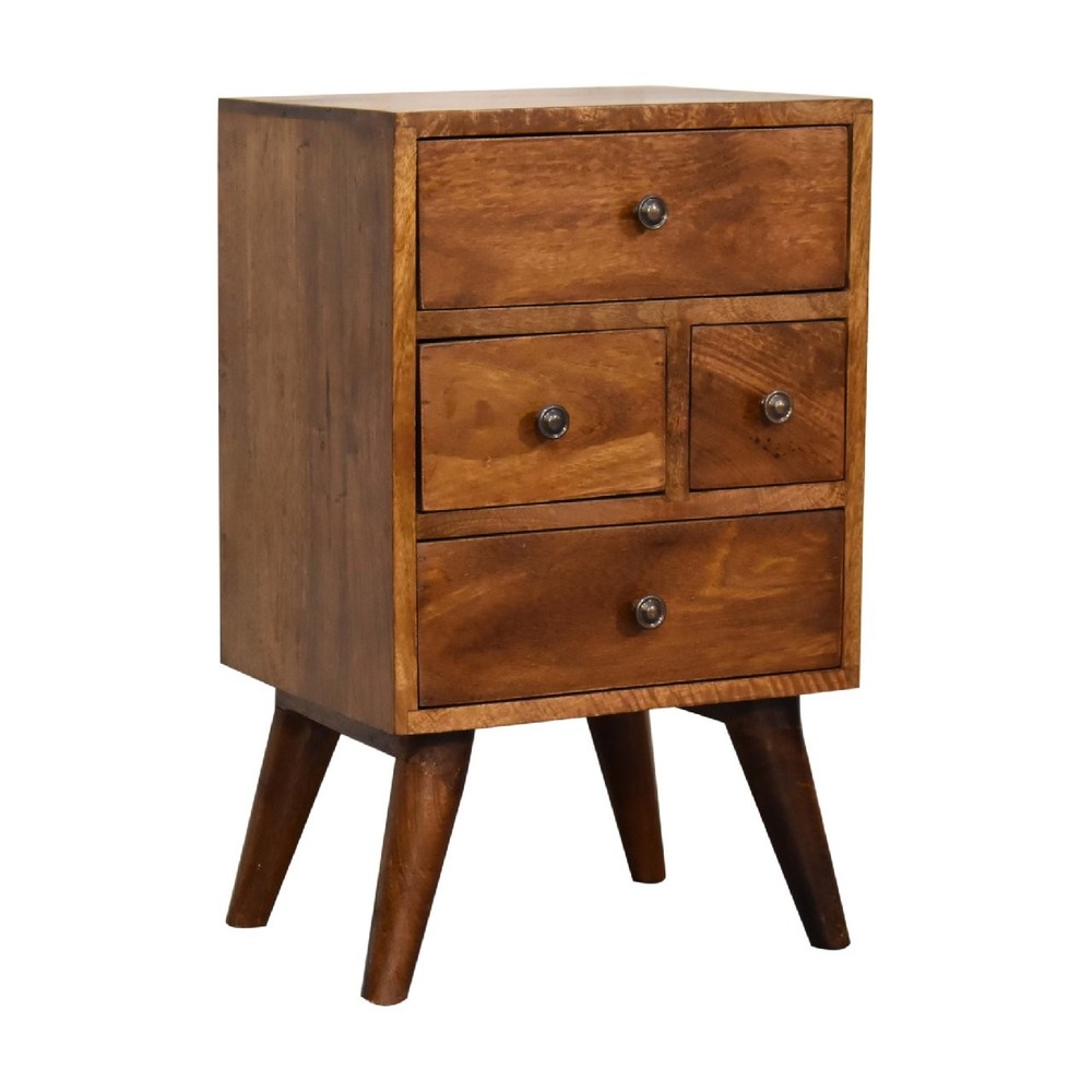 Solid Wood Multi Bedside, 4-Drawers, Chestnut, Brown