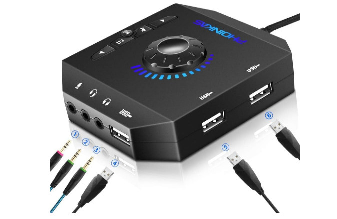 External Sound Card, PHOINIKAS USB Audio Adapter for PC Windows, Mac, Linux, Lap