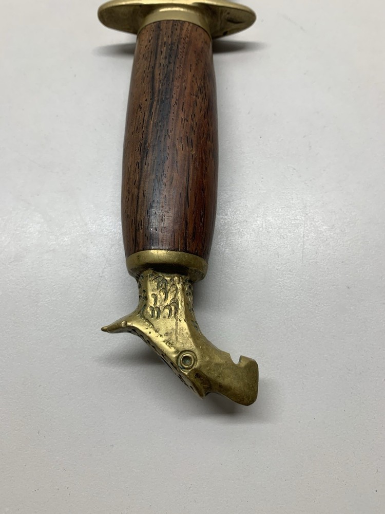Vintage Mexico Brass Eagle Head Wood Handle Fixed Blade Knife