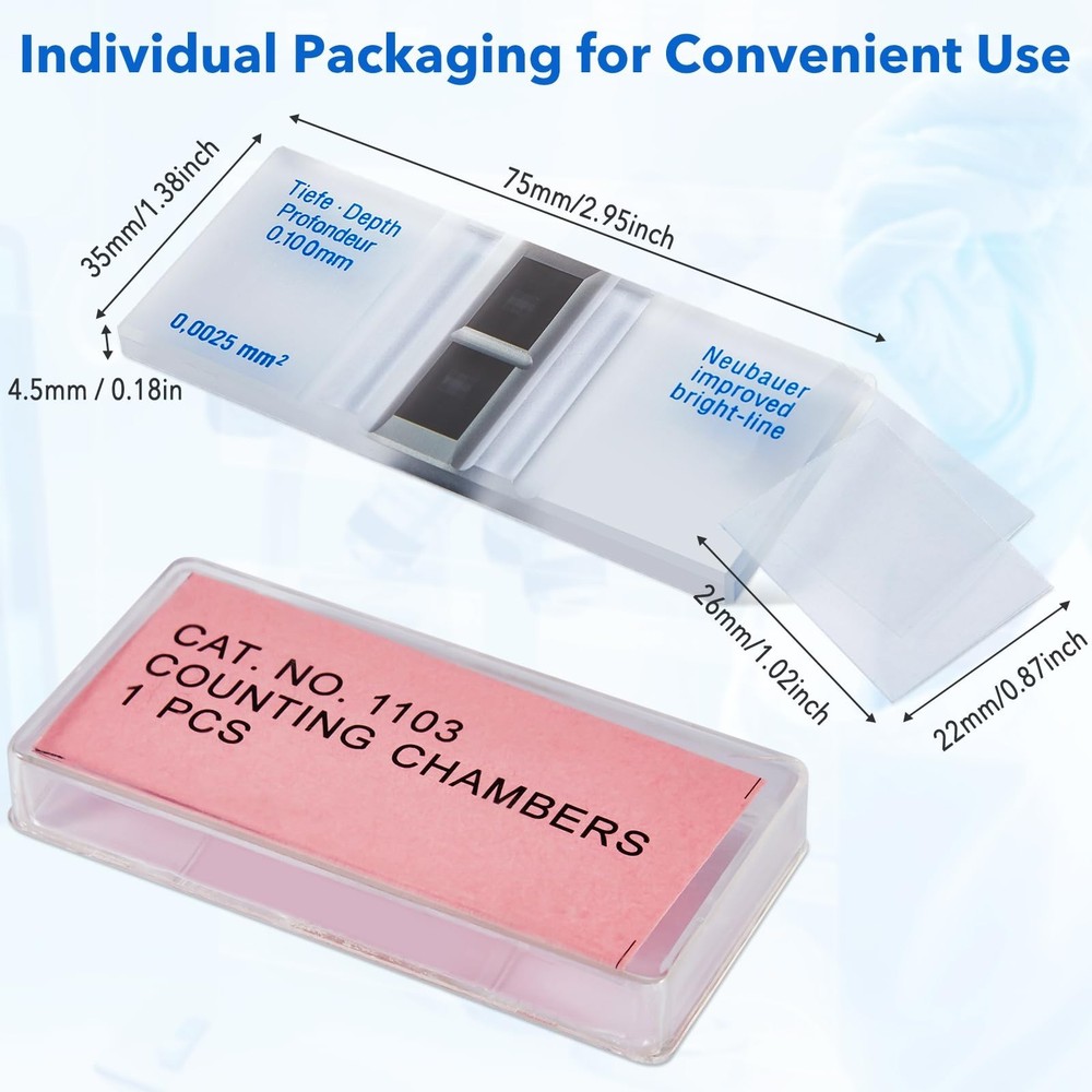 FOUR E'S SCIENTIFIC 2 Pack Improved Neubauer Hemocytometer, Cell Counting Cha...