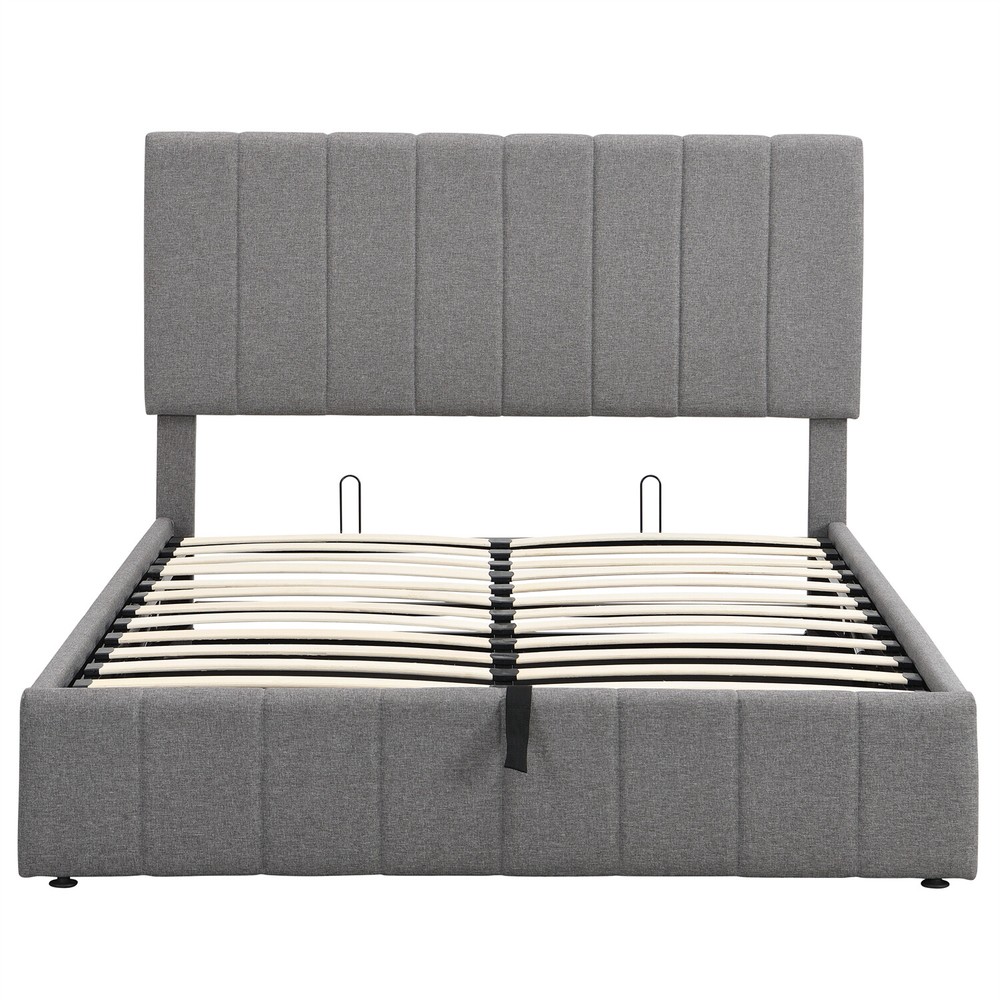 Full Size Upholstered Platform Bed Frame with Hydraulic Storage System Gray New