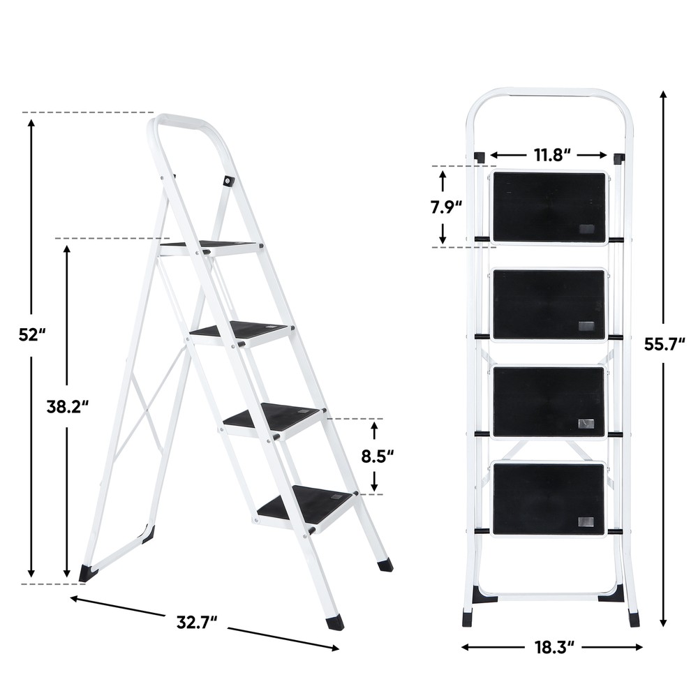 4 Step Ladder Folding Step Ladder for Kitchen Garage Library and Home Sturdy