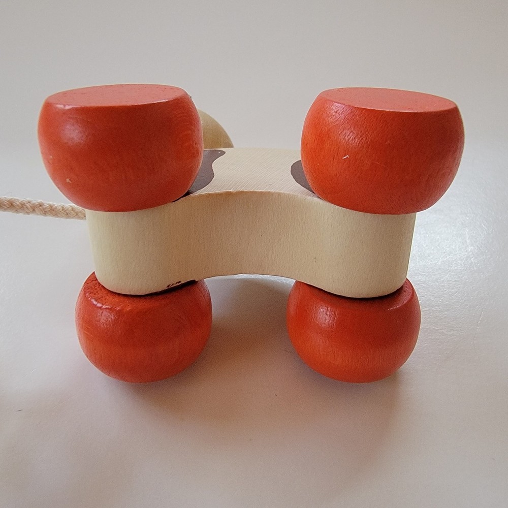 Vintage Wooden Panda Pull Toy On Wheels