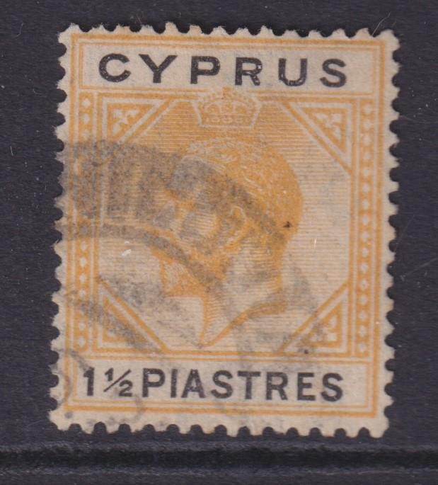CYPRUS, 1922 KGV, Script CA, 1 1/2pi. Yellow & Black, used.