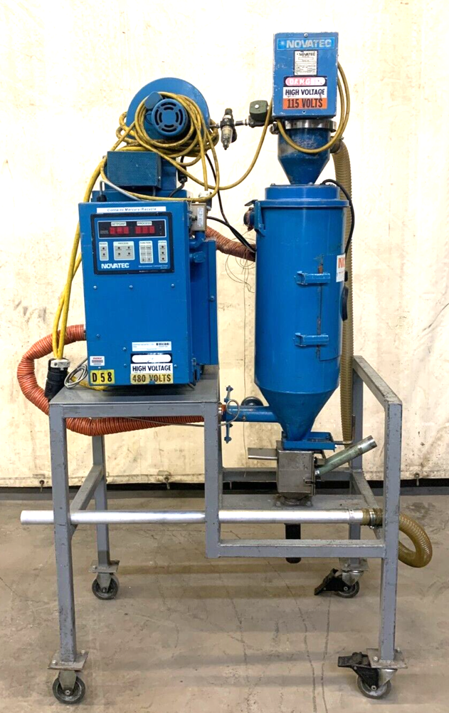 NOVATEC HOPPER W/ ROLLING STAND & DESICCANT DRYER W/ DISPLAY CONTROL PANEL