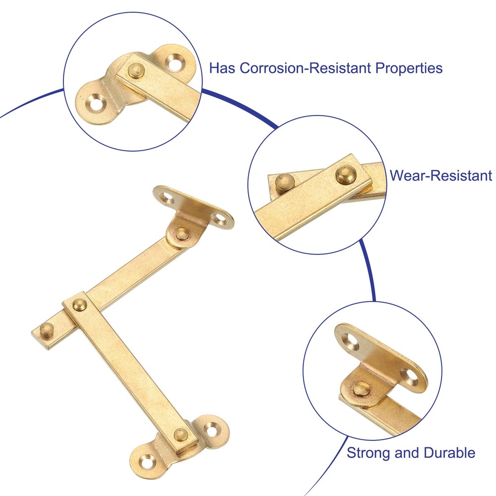 2Pcs Brass Lid Folding Support Hinge Lid Stay Hinges Lid Support Hinge Gold