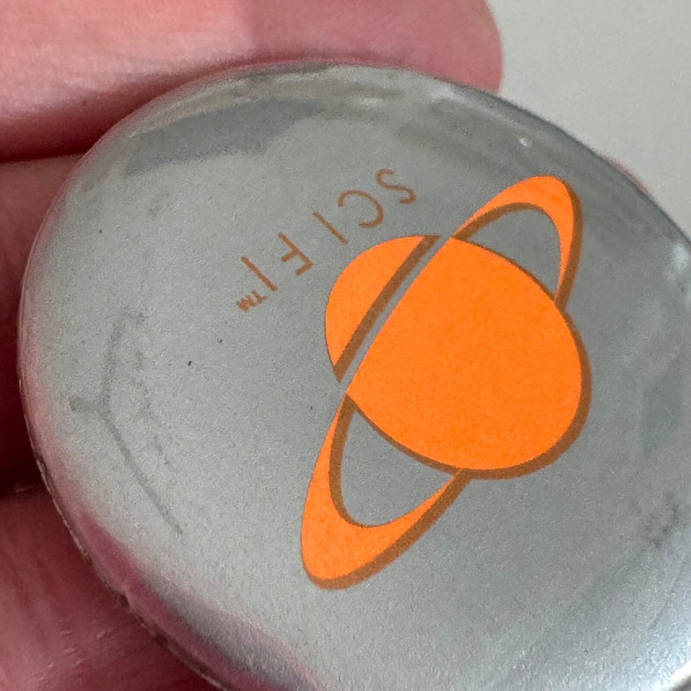 Sci Fi Channel Logo Lapel Pin Button Orange Silver Grey