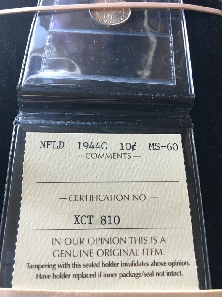 1944c ICCS Graded, Newfoundland Ten Cent, **MS-60**