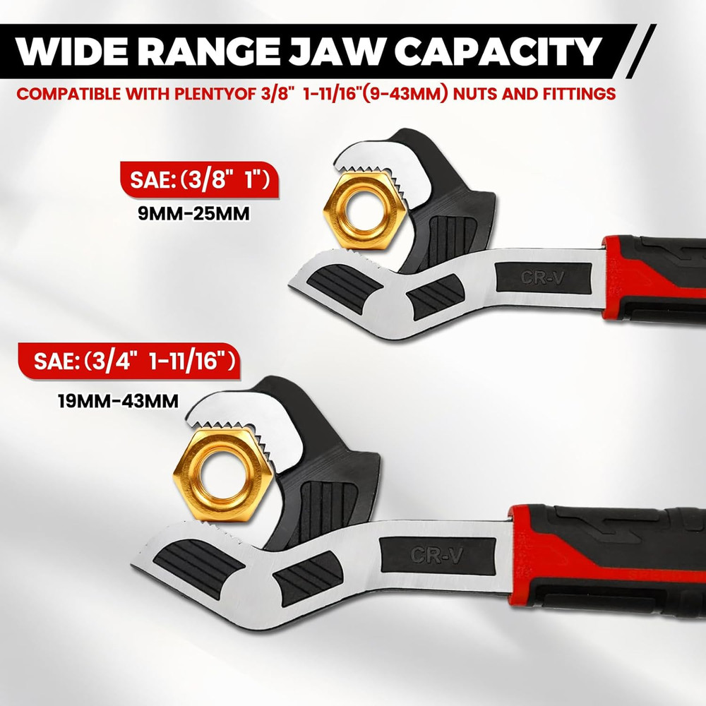 8” 12” Pipe Wrench Set, Self Adjusting Pipe Wrench, Multi-Function Self-Locking