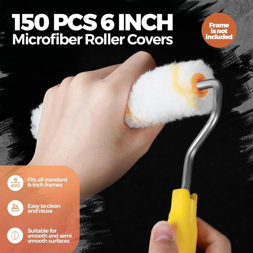 150 Pcs 6" x 1/2" Paint Roller High Density Microfiber Roller Refills Mini ...
