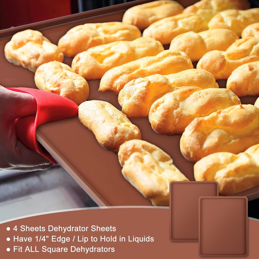 8 Pcs Silicone Dehydrator Mats 10 Mesh Screen Sheets Brown
