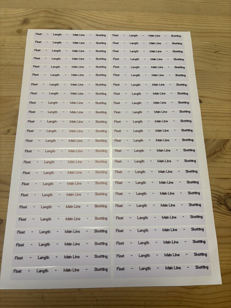 48 PRINTED VINYL POLE LABELS - POLE FLOAT - POLE RIG - WINDER - SHOTTING PATTERN