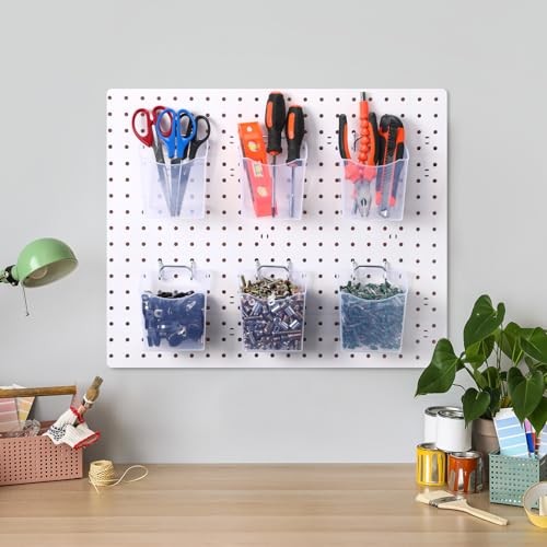 6 Pack Pegboard Bins with Hooks - Translucent Pegboard Organizer Wall