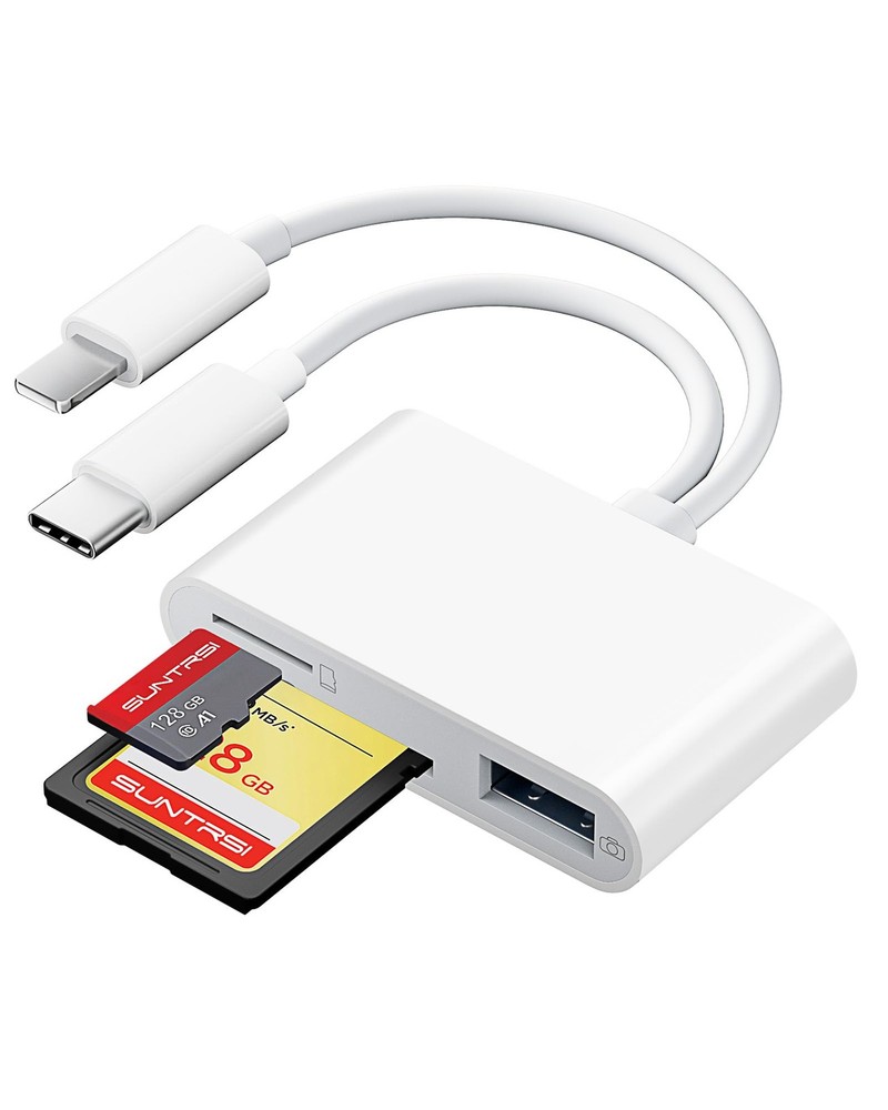 SD Card Reader for iPhone iPad Camera with USB C, Dual Slot (USB-C), white