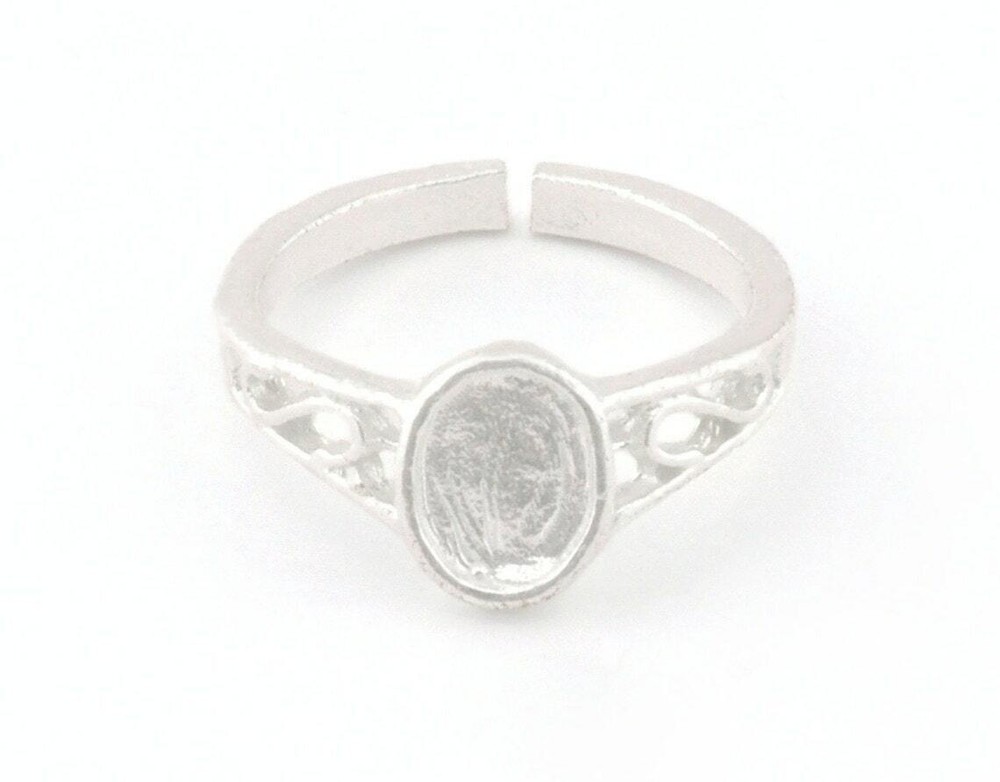 Ring Adjustable Shiny Silver Plated Brass with 5x7mm base setting 5-7US 2235