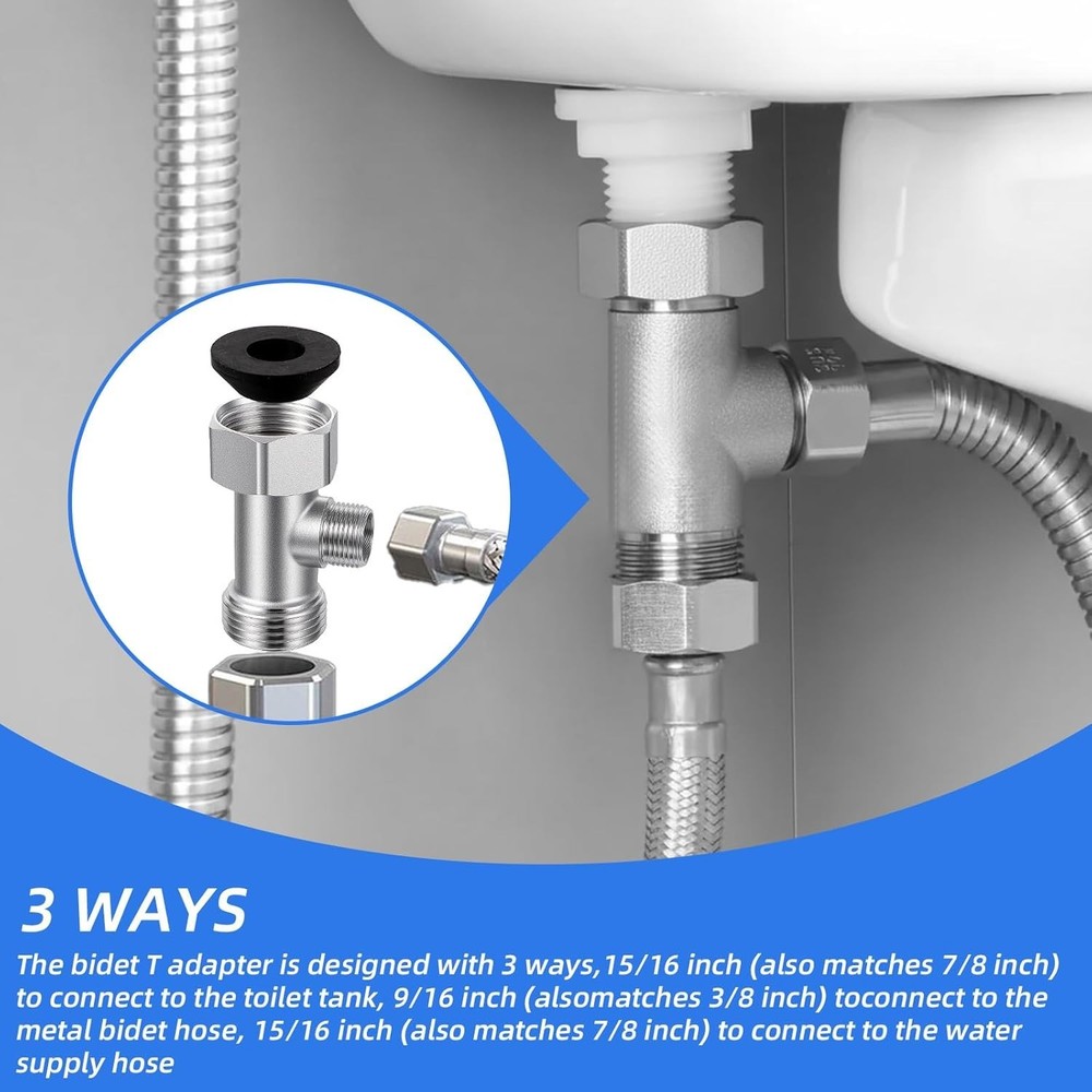 Compact 3-Way Bidet T Adapter - Copper Construction & Reliable Performance