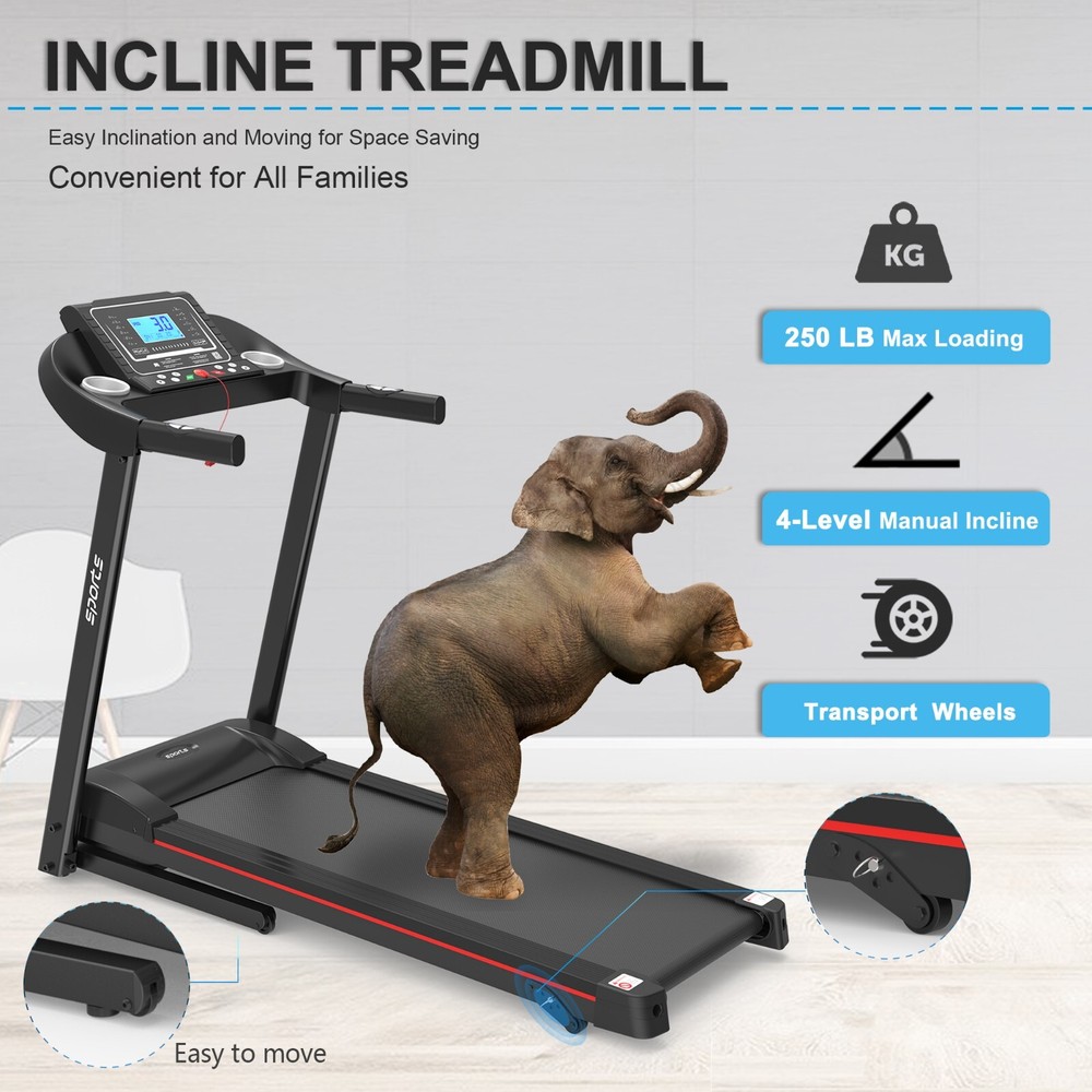 Folding Treadmill Electric Running Jogging Machine 5''LCD Display w/ Bluetooth