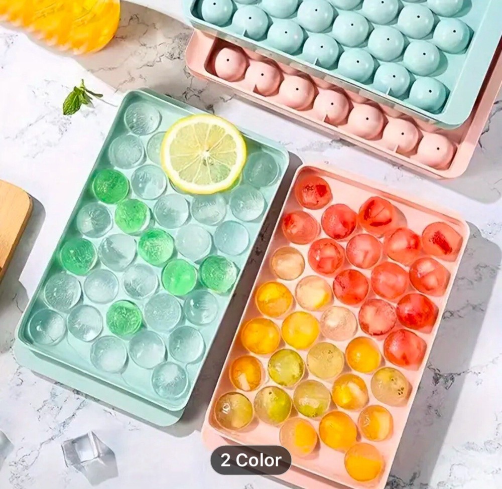 Pink Multifunctional Sphere Ice Cube Tray 33 Holes With Lid