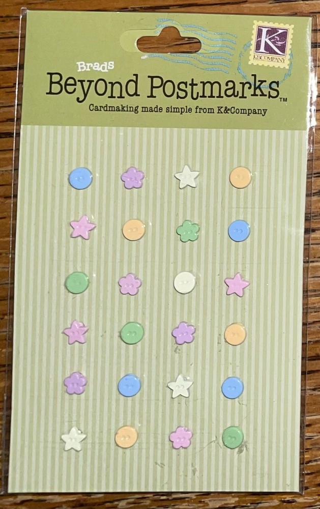 Beyond Postmarks Tiny Pastel Button Brads Flowers Stars Circles Scrapbook Crafts