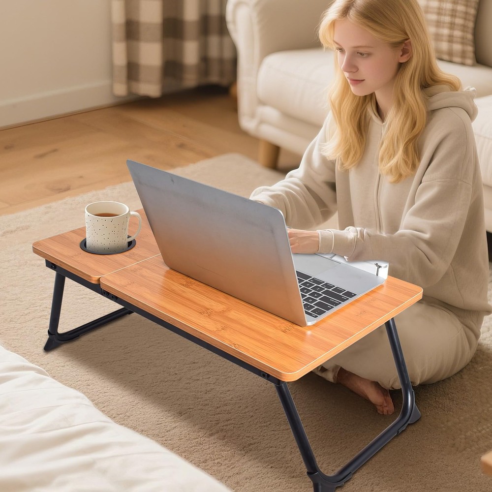 Adjustable Laptop Bed Table with Book Stand, Portable Reading Desk with Side ...