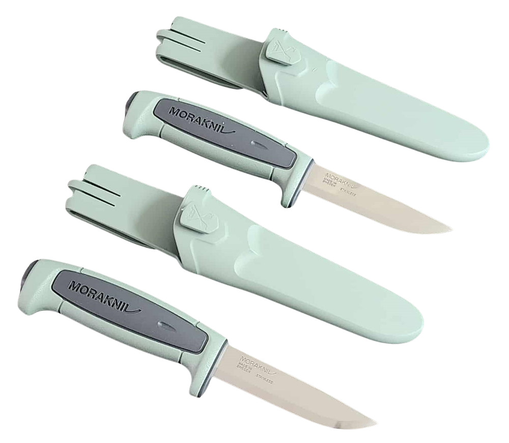 Lot of 2 Mora Morakniv Basic 546 Teal Fixed Blade Knives with Sheaths