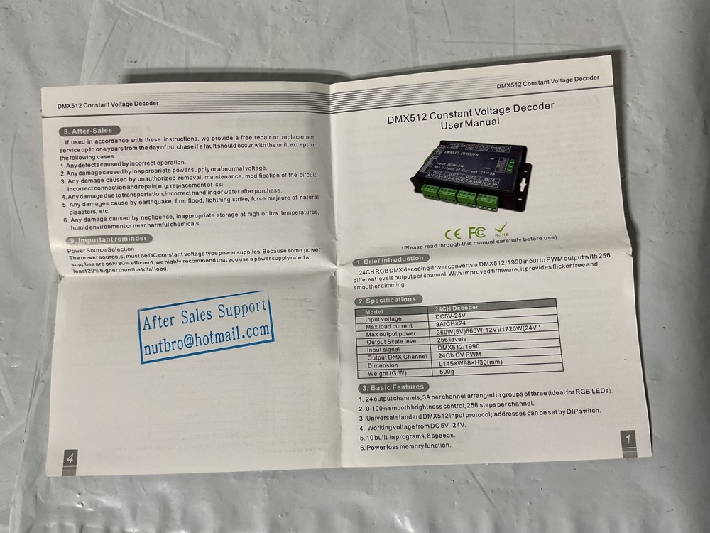 High Power 24 Channel RGB 3A/CH DMX512 Controller Led Decoder Dimmer 500Hz Flick