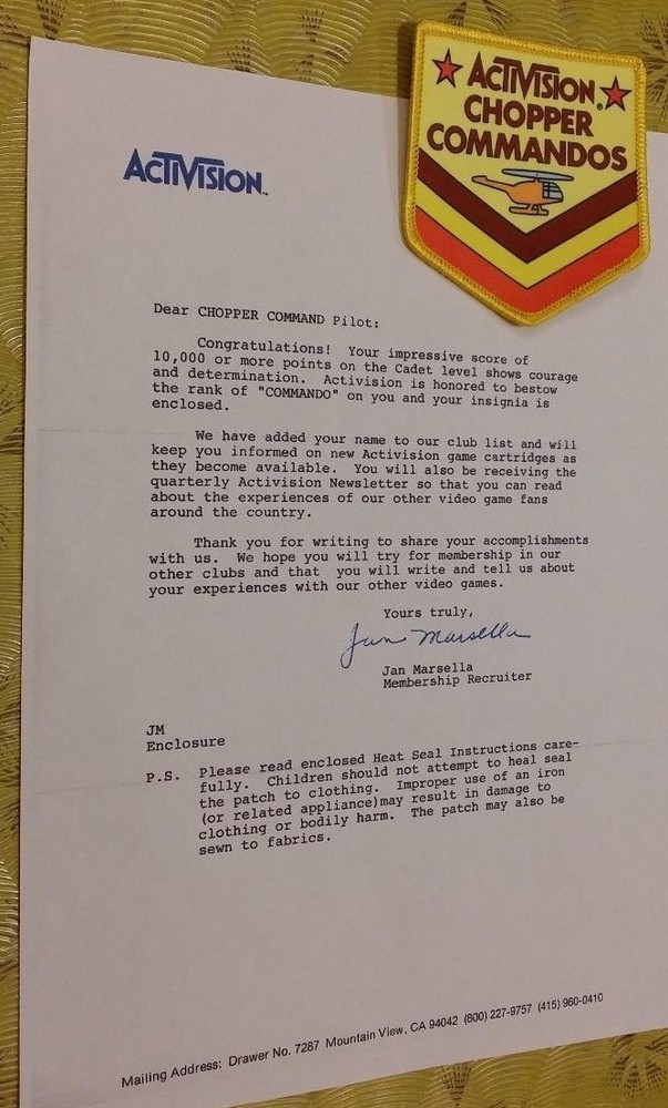 👀🕹 ~ Atari Video Game Vintage 80's Activision Award Patch -- Chopper Command ~