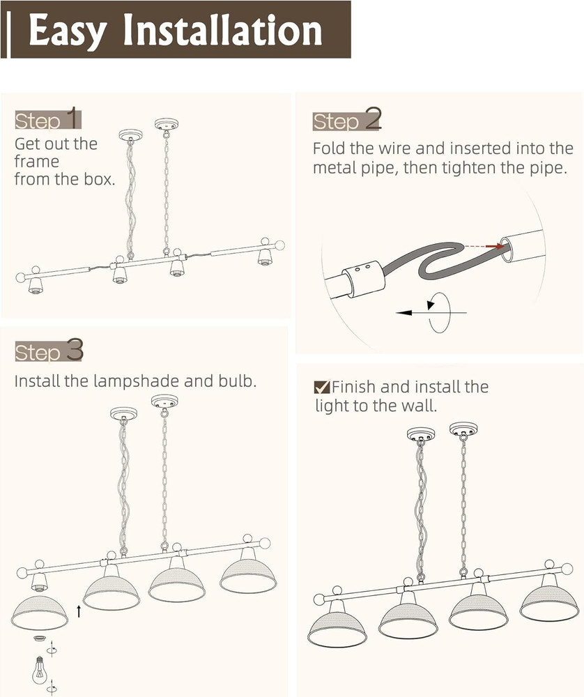 4-Light Pool Table Lights for 7Ft/8Ft Table, 48" Modern Billiard Llight Kitchen