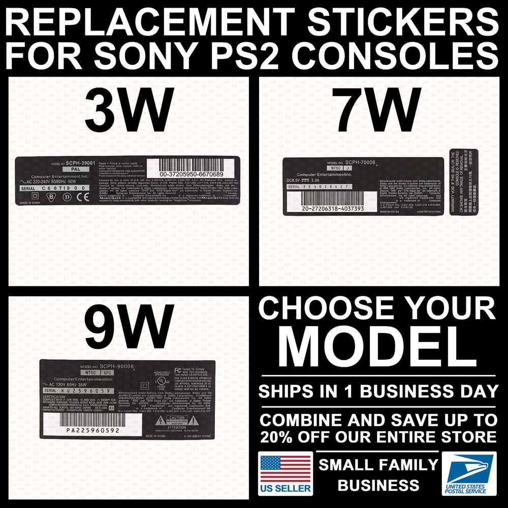 PS2 Console/Model Back Sticker Replacement for Sony PlayStation 2 3W/7W/9W