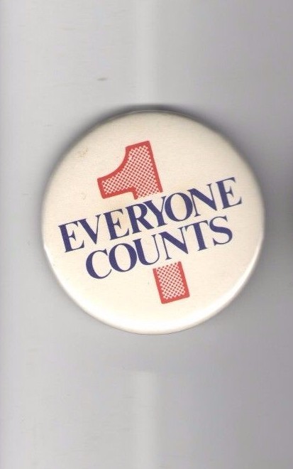 EVERYONE COUNTS pin NUMERAL Number " 1 " pinback button US CENSUS