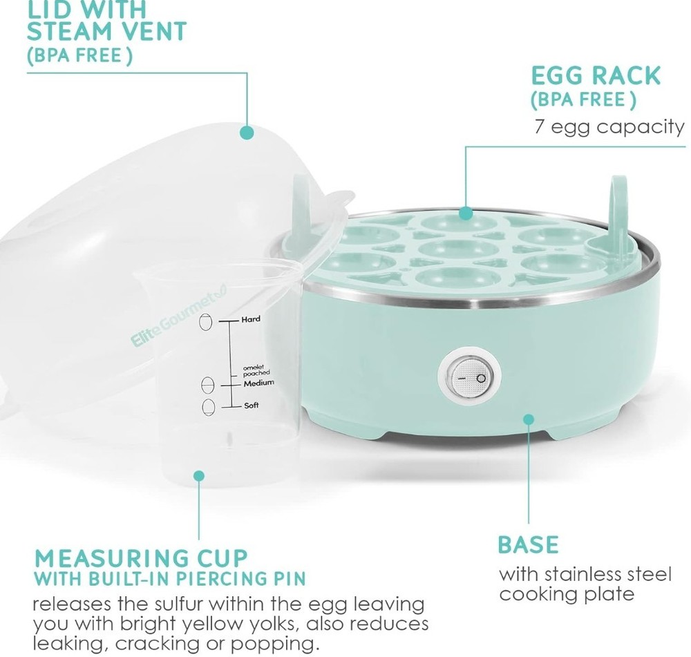 Easy Egg Cooker Electric 7-Egg Capacity, Soft, Medium, Hard-Boiled Egg Cooker