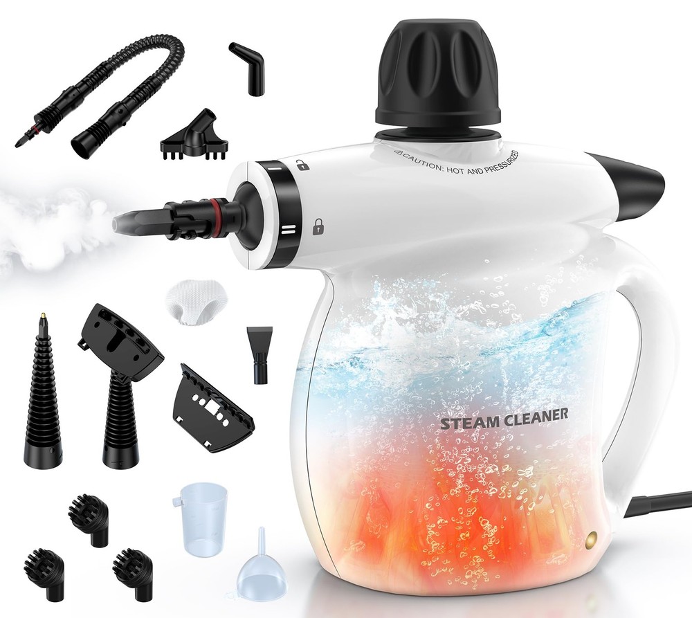 Steam Cleaner, Pressurized Handheld 13pcs Multi-Purpose Natural Deep Cleaning...