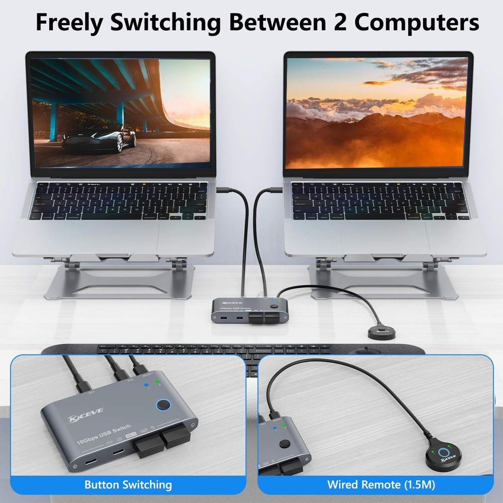 10Gbps USB C Switch 2 Laptops 2 in 4 Out USB 3.2 Switcher 2 Computers Share K...