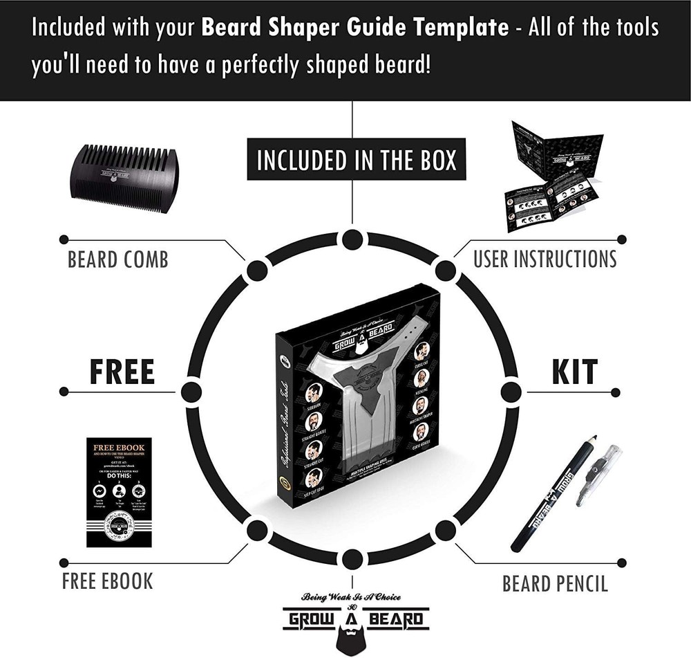 Beard Shaper & Shaping Tool for Men, Lineup Guide Template, Black