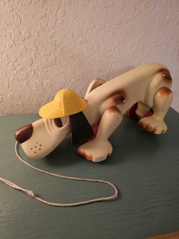 Vintage 1974 Hasbro Romper Room Digger Dog Pull Toy W/Original String-Works