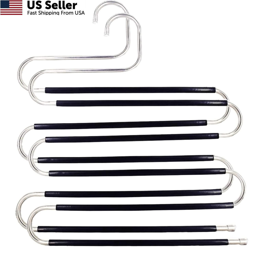 Skroad Pants Hangers Space Saving,2 Pack S-Type 2 Pack, Classic Silver/Black