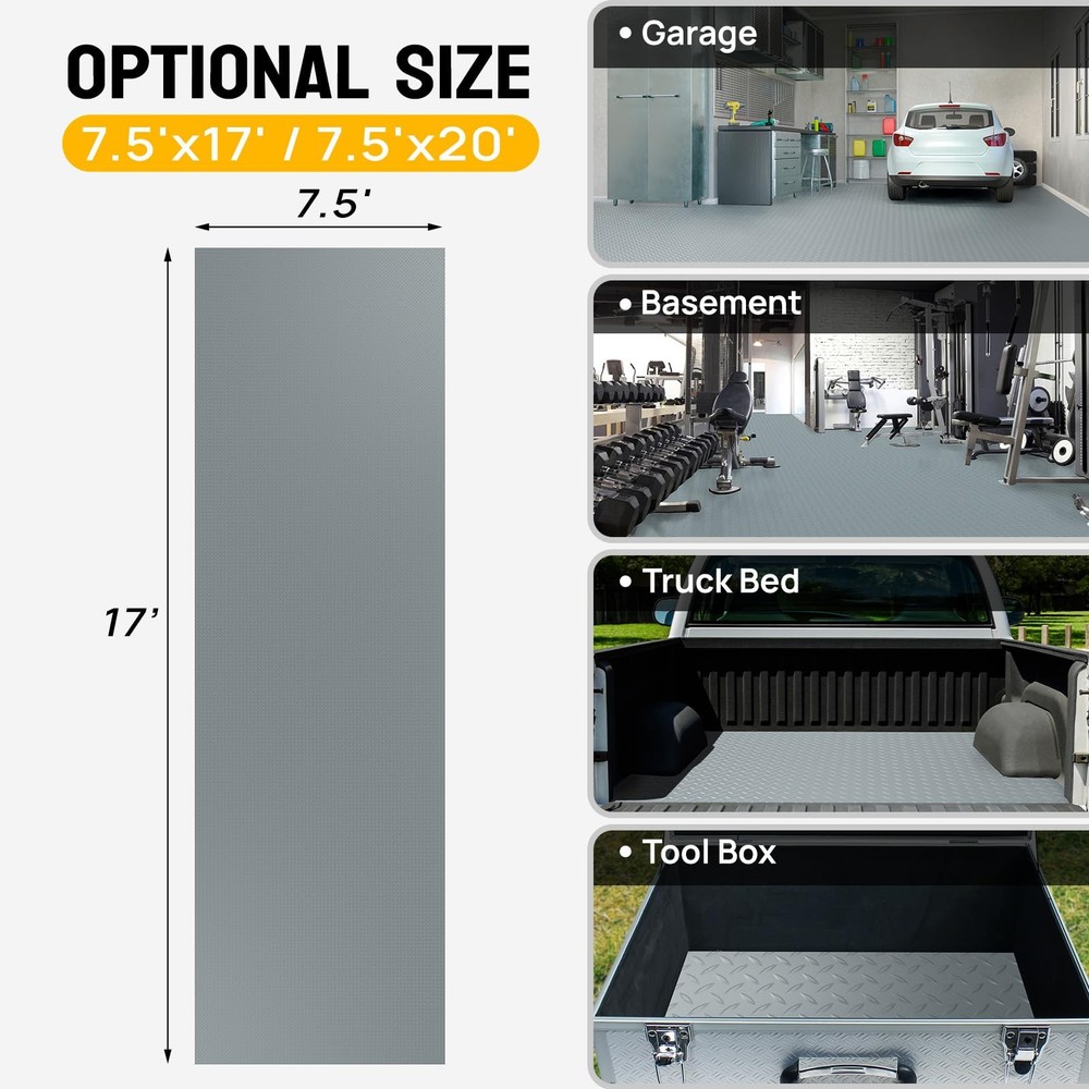 7.5x17英尺加厚钻石板PVC车库脚垫汽车用