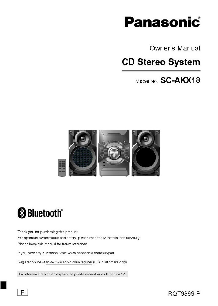 Panasonic SA-AKX18 CD Stereo System Owners Instruction Manual