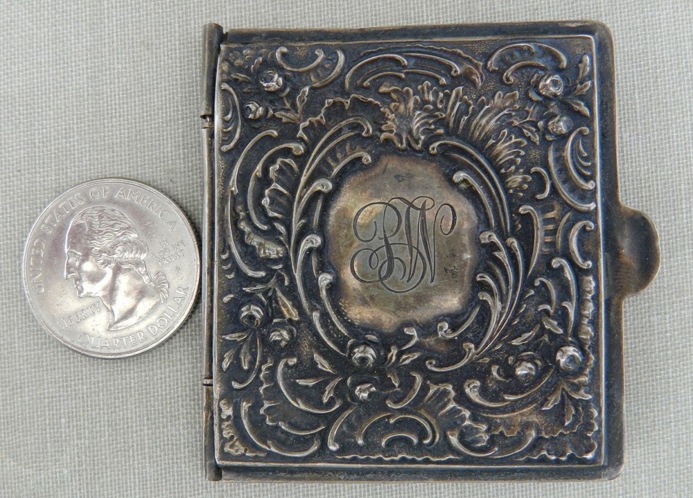 Antique Repousé Sterling Silver Hinged Purse / Pocket Note Book