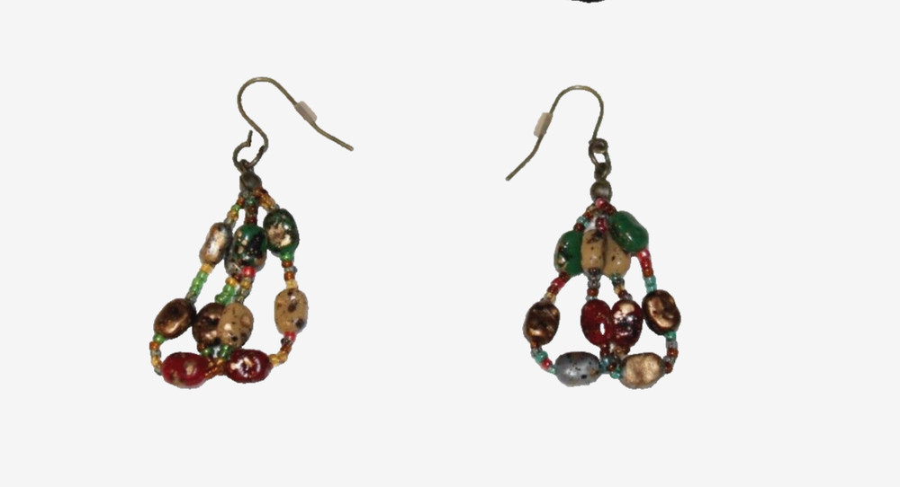 EsMor Colored Bead Necklace & Pierced Earring Set Multi Strand Beads BOHO